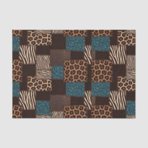Patchwork-Afrika-Tierdruck Braun & Türkis Seidenpapier