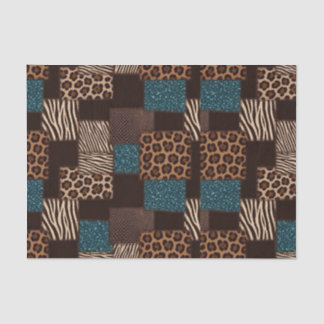 Patchwork-Afrika-Tierdruck | Braun & Türkis Seidenpapier