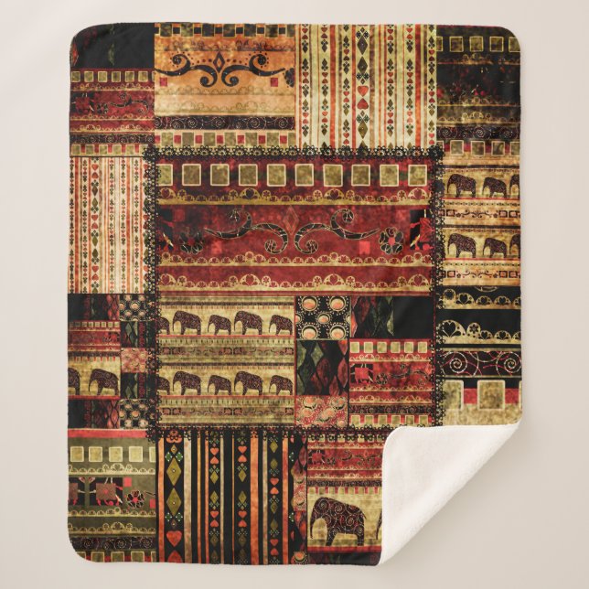 Patchwork afrikanischer Muster grunge Printhinterg Sherpadecke (Vorderseite)