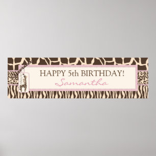 Patchwork Animal Prints & Giraffe Birthday Banner Poster
