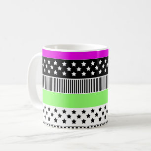 Patchwork aus schwarzen und weißen und Neonstreife Kaffeetasse