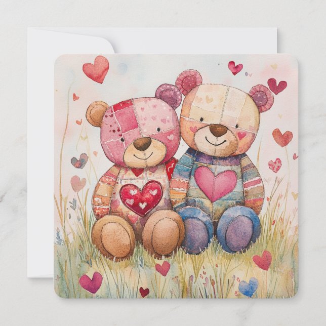 Patchwork-Bären Valentinstag Feiertagskarte (Vorderseite)