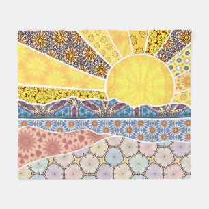 Patchwork-Berg-Sonnenaufgang-Sherpa-Decke Fleecedecke