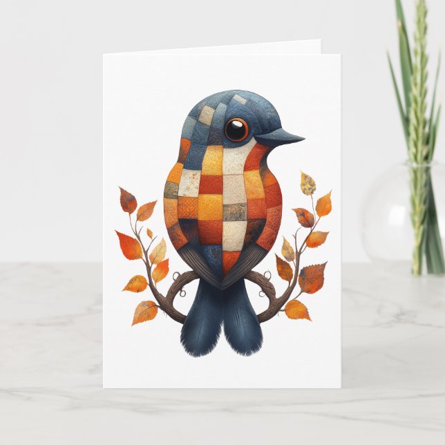 Patchwork Bird Greetings Card Dankeskarte (Vorderseite)
