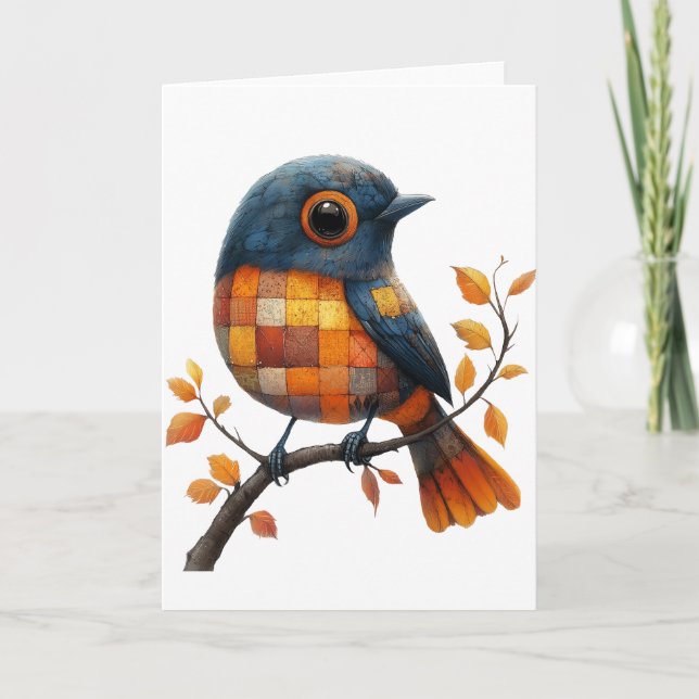 Patchwork Bird Greetings Card Dankeskarte (Vorderseite)