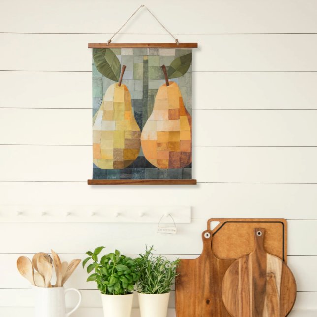 Patchwork Birnen Tapestroscroll Art Wandteppich Mit Holzrahmen (Hanging Kitchen Wood Top Scroll Art Faux Patchwork Pears
Country Farmhouse Style)