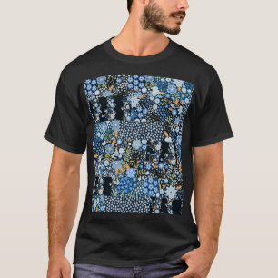 Patchwork Blaue Blumen: Nahtlose Stoffe. T-Shirt