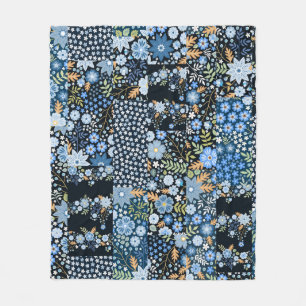 Patchwork blaue Blumen: Nahtloser Stoff. Fleecedecke