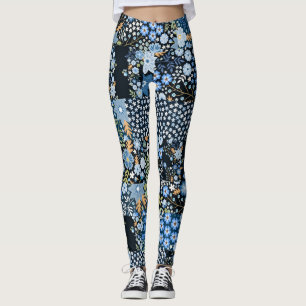 Patchwork blaue Blumen: Nahtloser Stoff. Leggings