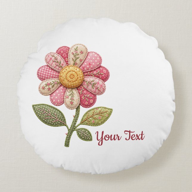 Patchwork Blume im Landhausstil Rundes Kissen (Vorderseite)
