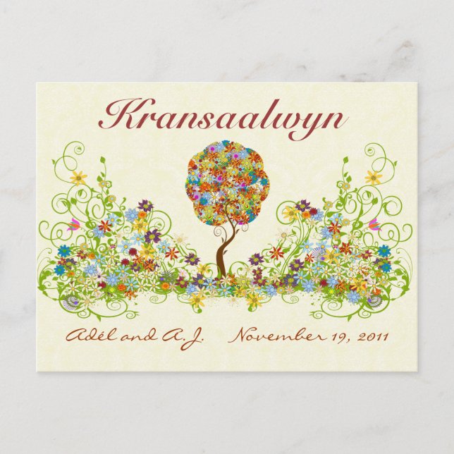 Patchwork Blume Liebe Tree Danke Post Card Postkarte (Vorderseite)