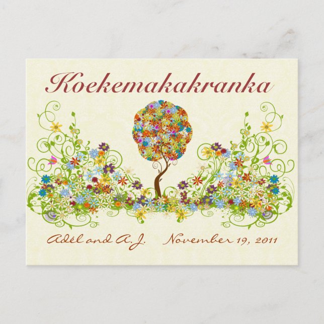 Patchwork Blume Liebe Tree Danke Post Card Postkarte (Vorderseite)
