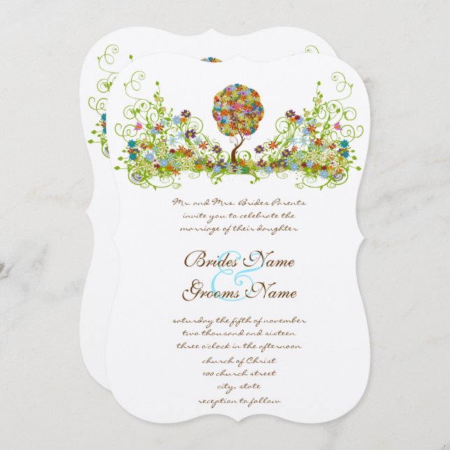 Patchwork Blume Liebe Tree Einladung Hochzeit (Vorne/Hinten)