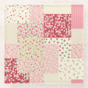 Patchwork Blumen: Handgezeichnete Ornamente. Glasuntersetzer