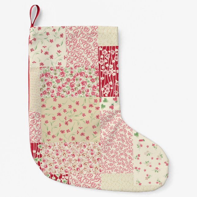 Patchwork Blumen: Handgezeichnete Ornamente. Kleiner Weihnachtsstrumpf (Vorderseite)