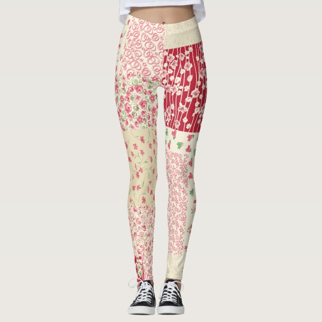Patchwork-Blumen: Handgezeichnete Ornamente. Leggings (Vorderseite)