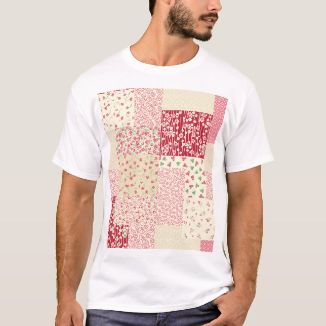 Patchwork-Blumen: Handgezeichnete Ornamente. T-Shirt (Vorderseite)
