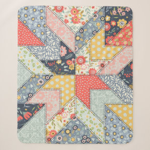 Patchwork-Blumen: Vintage-Ornament Sherpadecke