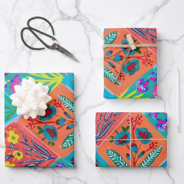 Patchwork-Blumenstrauß-Geschenkpapier Geschenkpapier Set (Vorderseite)