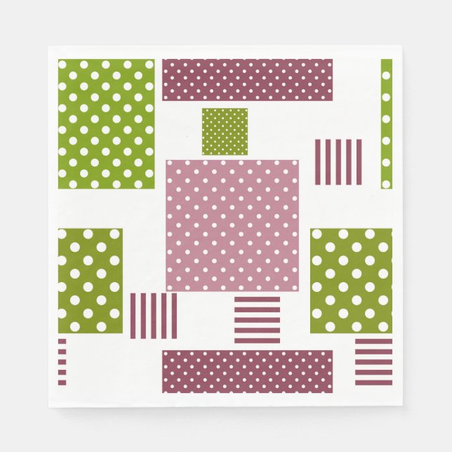 Patchwork braun grün Punkte weißer Rücken Serviette (Vorderseite)