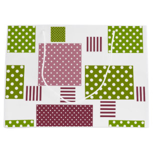Patchwork Brauner Polka-Punkte Weiße Rückseite Große Geschenktüte