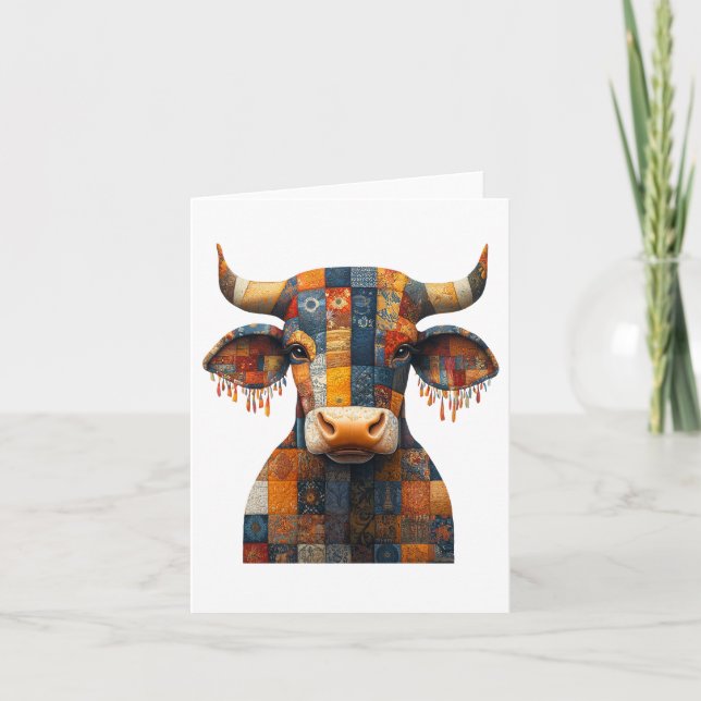 Patchwork Bull Greetings Card Dankeskarte (Vorderseite)