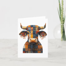 Patchwork Bull Greetings Card