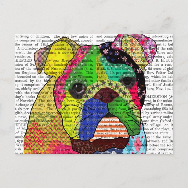 Patchwork Bulldog Postkarte (Vorderseite)