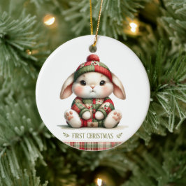 Patchwork Bunny First Christmas Keepsake Photo Keramik Ornament
