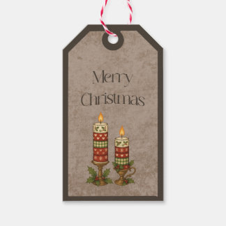 Patchwork Candles in Christmas Colors Gift Tag Geschenkanhänger