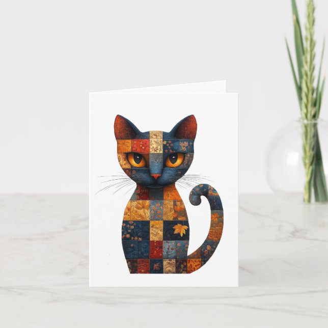 Patchwork Cat Greetings Card Dankeskarte (Vorderseite)