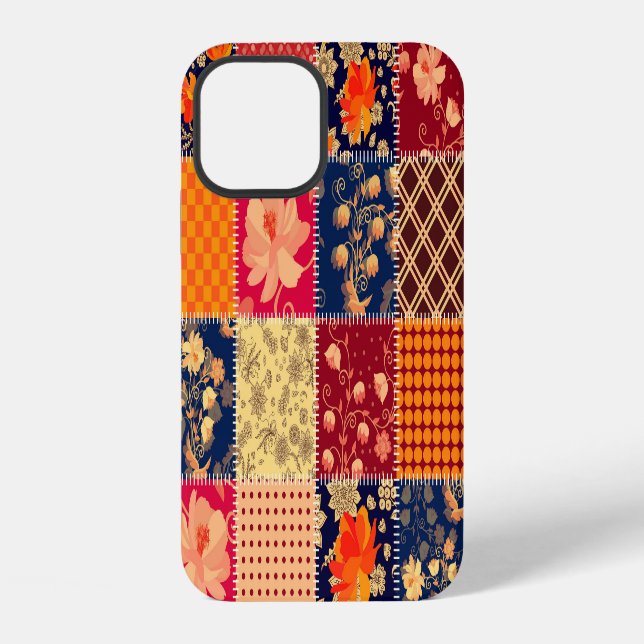Patchwork-Charme: Blumen und geometrische Mischung iPhone Hülle (Rückseite)
