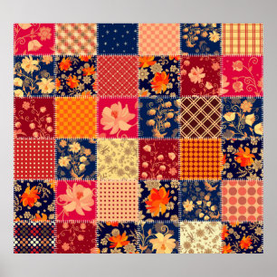 Patchwork-Charme: Blumen und geometrische Mischung Poster