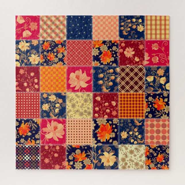 Patchwork-Charme: Blumen und geometrische Mischung Puzzle (Vertikal)