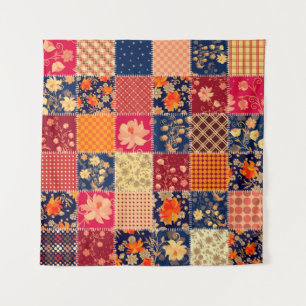 Patchwork-Charme: Blumen und geometrische Mischung Wandteppich