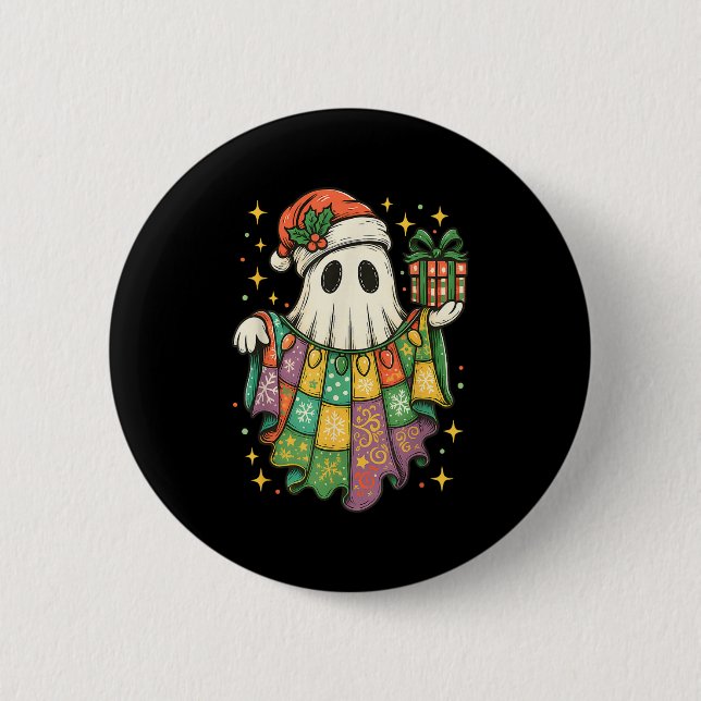 Patchwork Christmas Ghost Christmas, Christmas Boo Button (Vorderseite)