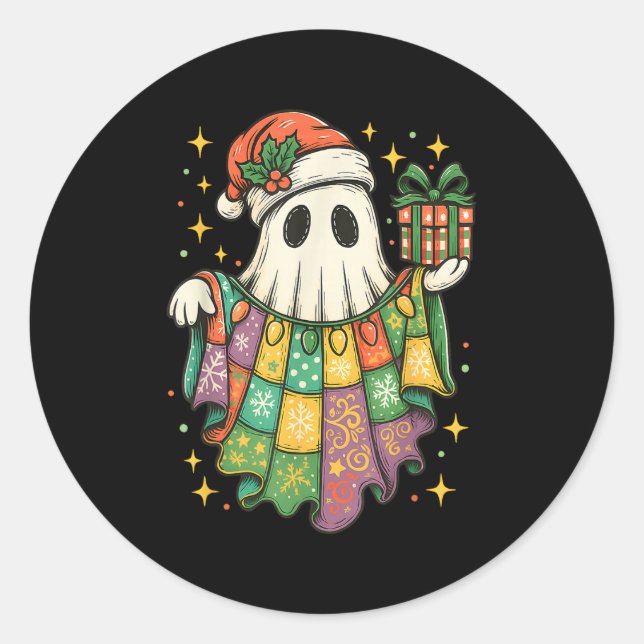 Patchwork Christmas Ghost Christmas, Christmas Boo Runder Aufkleber (Vorderseite)