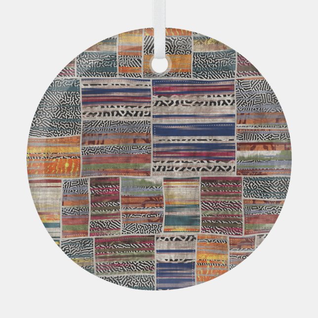 Patchwork-Collage: gemischtes Quiltmuster. Ornament Aus Glas (Vorderseite)