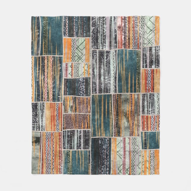 Patchwork Collage Mix, Quilt Muster Druck. Fleecedecke (Vorderseite)