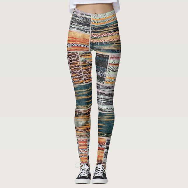 Patchwork Collage Mix, Quilt Muster Druck. Leggings (Vorderseite)
