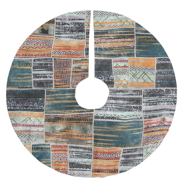 Patchwork Collage Mix, Quilt Muster Druck. Polyester Weihnachtsbaumdecke (Vorderseite)