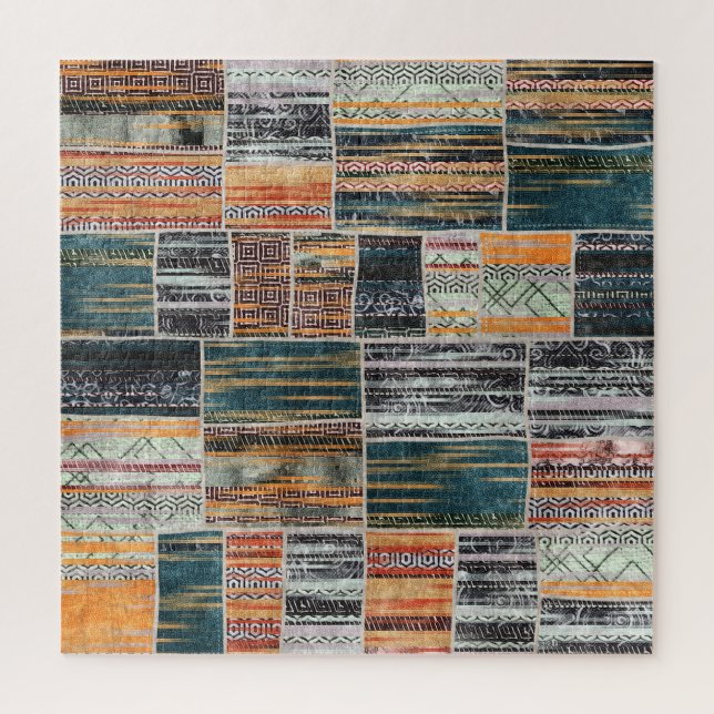 Patchwork Collage Mix, Quilt Muster Druck. Puzzle (Vertikal)