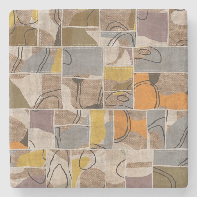 Patchwork-Collage, Quilt-Mischmuster Steinuntersetzer (Vorderseite)