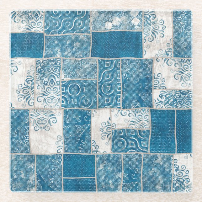 Patchwork-Collage: Quilt-Muster-Mix Glasuntersetzer (Vorderseite)