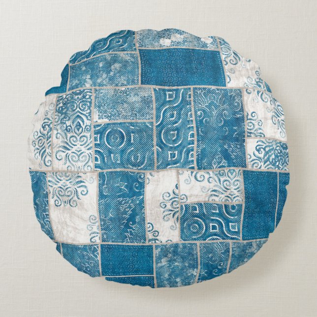 Patchwork-Collage: Quilt Pattern Mix Rundes Kissen (Vorderseite)