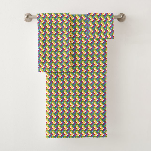 Patchwork Comoros-Flag-Muster Badhandtuch Set (Insitu)