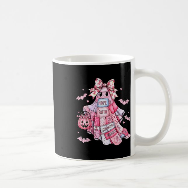 Patchwork Coquette Bow Breast Cancer Ghost Hallowa Kaffeetasse (Rechts)