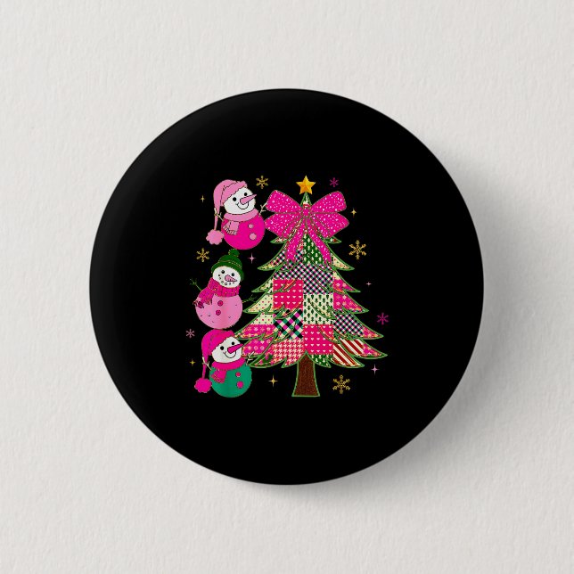 Patchwork Coquette Bow Xmas Snowman Holiday Christ Button (Vorderseite)