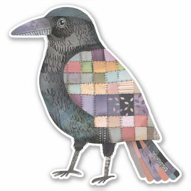 Patchwork Crow Bird Sticker (Vorderseite)