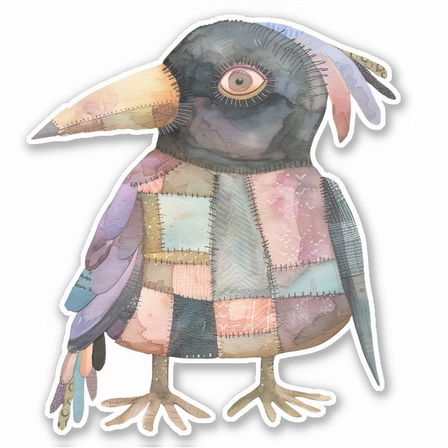 Patchwork Crow Bird Sticker (Vorderseite)